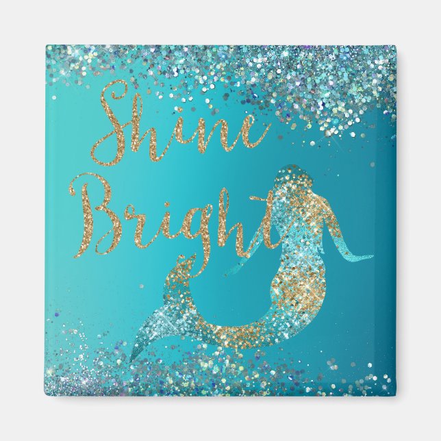 Aqua Gold Glitter Sparkle Mermaid         Magnet (Front)