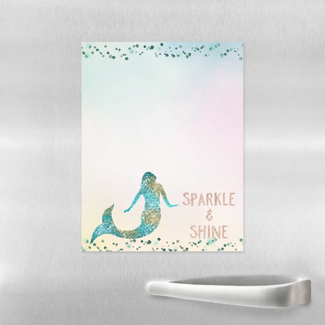 Aqua Gold Glitter Sparkle Mermaid      Magnetic Dry Erase Sheet (In Situ)