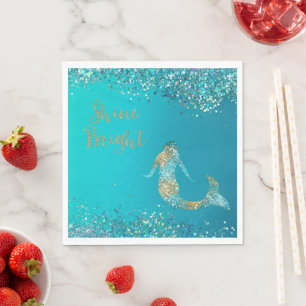 Aqua Gold Glitter Sparkle Mermaid Napkins