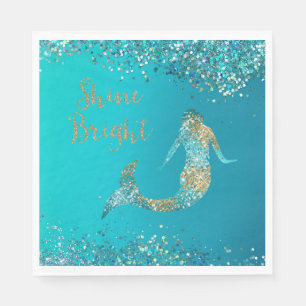 Aqua Gold Glitter Sparkle Mermaid          Napkins