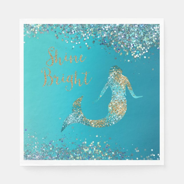 Aqua Gold Glitter Sparkle Mermaid          Napkins (Front)