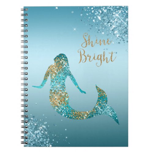 Aqua Gold Glitter Sparkle Mermaid   Notebook