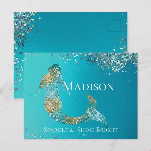 Aqua Gold Glitter Sparkle Mermaid  Postcard (Front/Back)