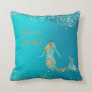 Aqua Gold Glitter Sparkle Mermaid  Throw Pillow