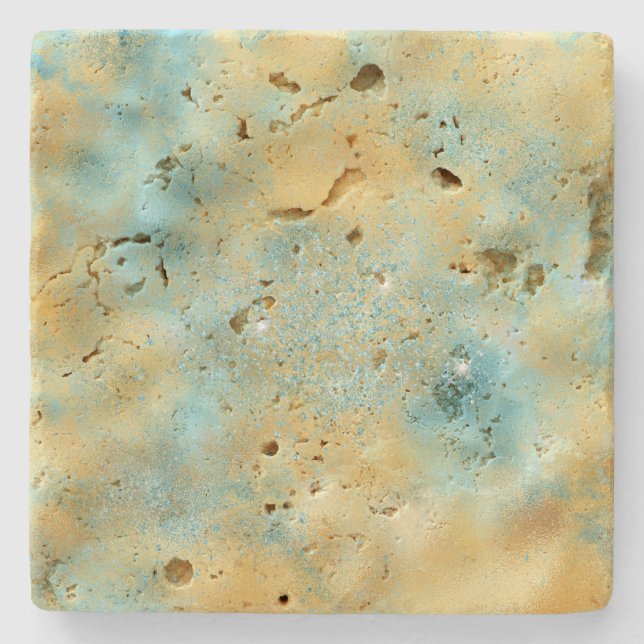  Aqua Gold Glitz Sparkle     Stone Coaster (Front)