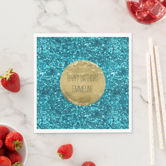 Aqua Gold Glitzy Glitter (Mermaid inspired)        Napkins (Insitu)