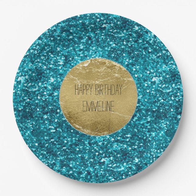 Aqua Gold Glitzy Glitter (Mermaid inspired)        Paper Plates (Front)