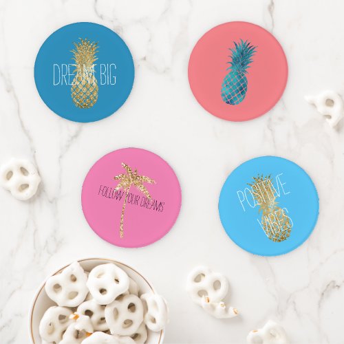 Aqua Gold Glitzy Pineapple Coaster Set