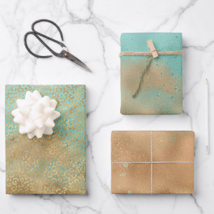 Aqua Gold Glitzy Sparkle Glitter Leopard         Wrapping Paper Sheets