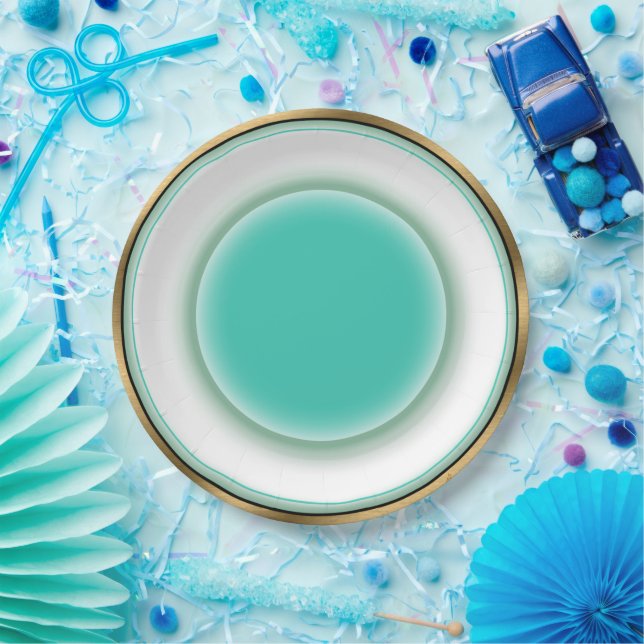 Aqua & Gold Illusion (10 inch Rnd Plate) Paper Plates (Party)