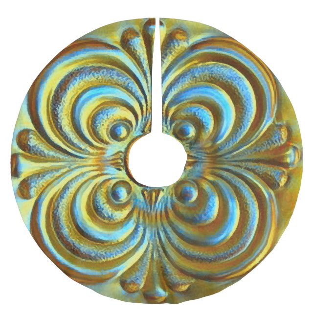Aqua Gold Iridescent Design Brushed Polyester Tree Skirt (Front)