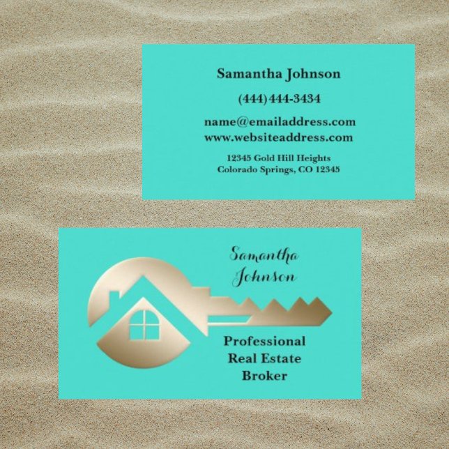 Aqua Gold Key Real Estate Broker Business Card (Creator Uploaded)