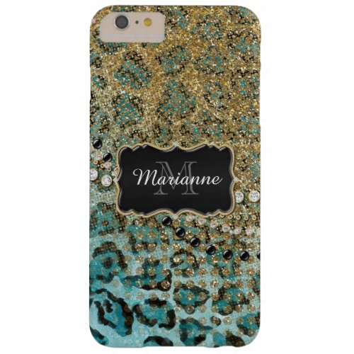 Aqua Gold Leopard Animal Print Glitter Look Jewel Barely There iPhone 6 Plus Case