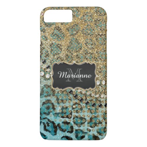 Aqua Gold Leopard Animal Print Glitter Look Jewel iPhone 8 Plus7 Plus Case