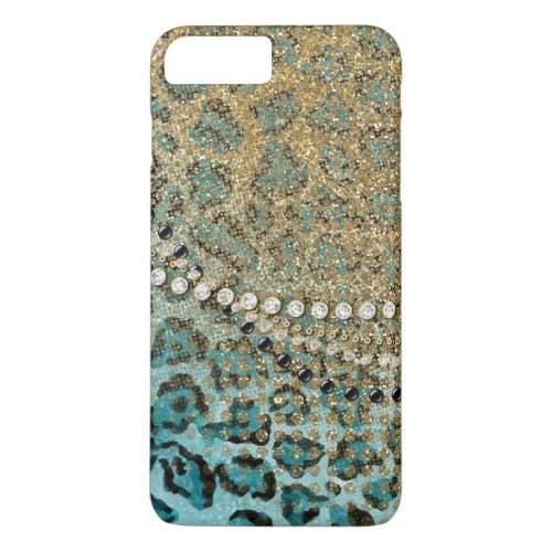 Aqua Gold Leopard Animal Print Glitter Look Jewel iPhone 8 Plus7 Plus Case