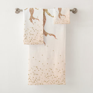 Aqua Gold Mermaid Sparkle Glitter Confetti         Bath Towel Set