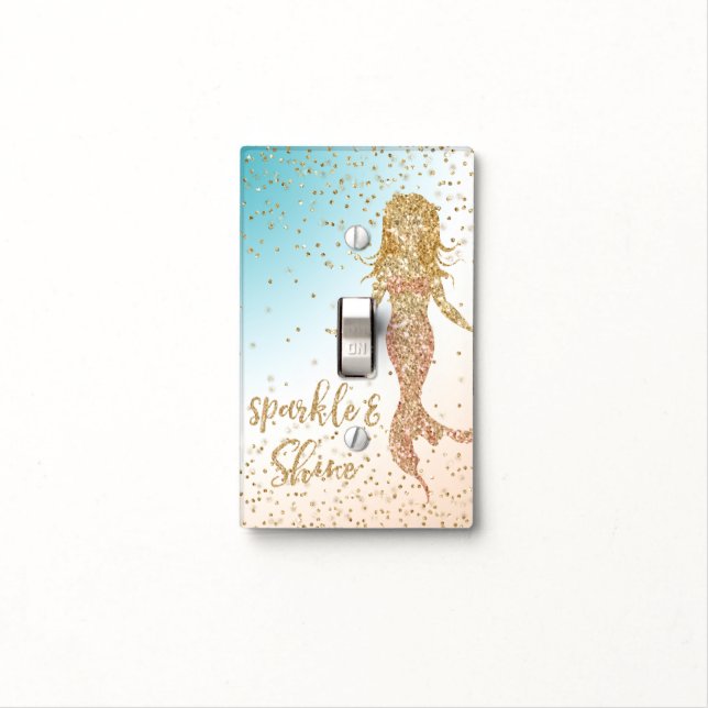 Aqua Gold Mermaid Sparkle Glitter Confetti   Light Switch Cover (In Situ)