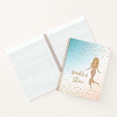 Aqua Gold Mermaid Sparkle Glitter Confetti    Notebook