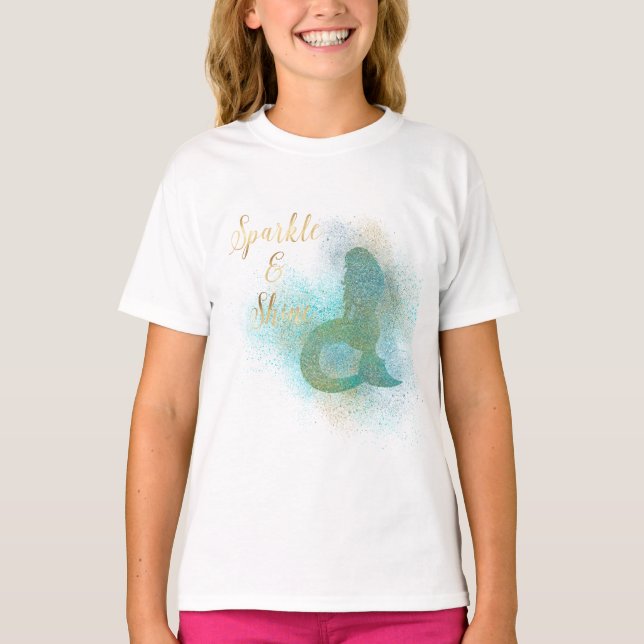 Aqua Gold Mermaid Sparkle T-Shirt (Front)