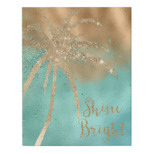 Aqua Gold Palm Tree Shine Bright Glitter          Faux Canvas Print