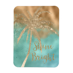 Aqua Gold Palm Tree Shine Bright Glitter Magnet