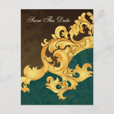 aqua gold save the date announcement postcard