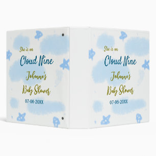 Aqua gold she is on cloud nine baby shower clouds  3 ring binder