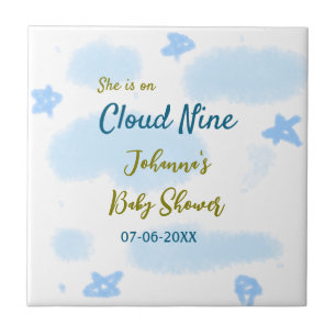 Aqua gold she is on cloud nine baby shower clouds ceramic tile