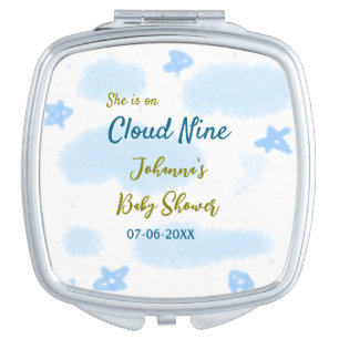 Aqua gold she is on cloud nine baby shower clouds compact mirror