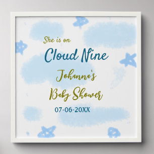 Aqua gold she is on cloud nine baby shower clouds peel and stick photo tile