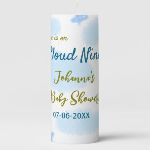 Aqua gold she is on cloud nine baby shower clouds  pillar candle