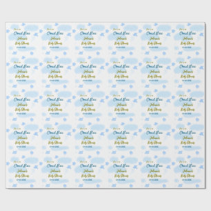 Aqua gold she is on cloud nine baby shower clouds wrapping paper