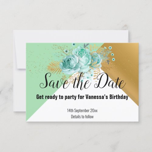 AQUA GOLD SILVER GRAY SAVE THE DATE RSVP CARD