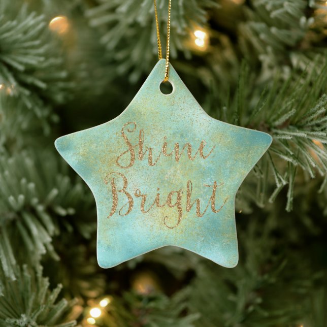 Aqua Gold Sparkle Glitter Shine Bright  Ceramic Ornament (Tree)