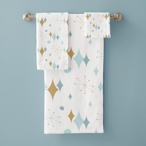 Aqua Gold Starburst Mid Century Pattern Bath Towel Set