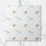 Aqua, Gold Starburst Mid Century Pattern Ceramic Tile<br><div class="desc">This abstract retro design combines mid-century starburst and modern shapes and reflects retro vintage vibes. Perfect for people who love the retro and vintage aesthetic.</div>