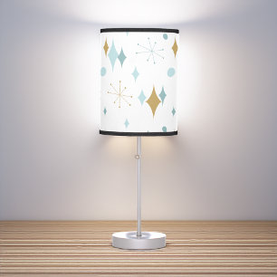 Aqua, Gold Starburst Mid Century Pattern Table Lamp