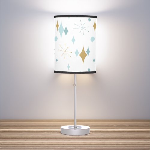 Aqua Gold Starburst Mid Century Pattern Table Lamp