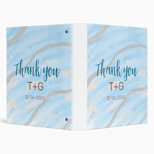 Aqua gold thank you add couple name date year text 3 ring binder
