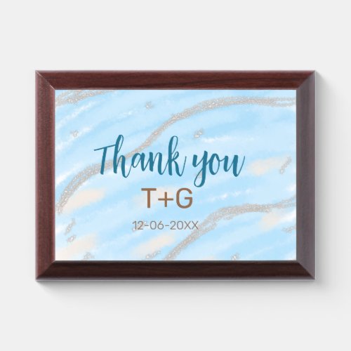 Aqua gold thank you add couple name date year text award plaque