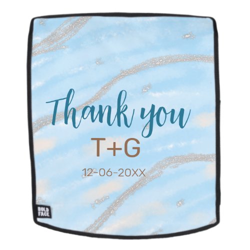 Aqua gold thank you add couple name date year text backpack