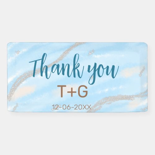 Aqua gold thank you add couple name date year text banner
