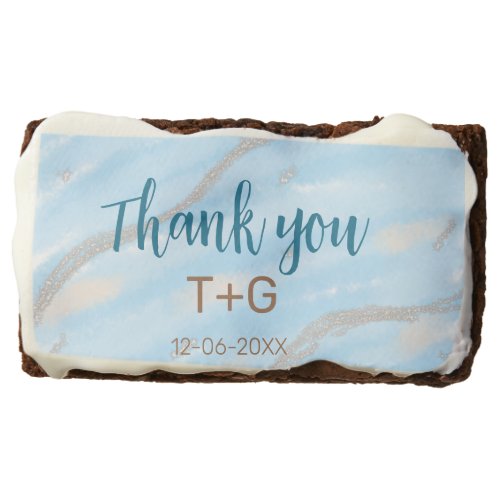 Aqua gold thank you add couple name date year text brownie