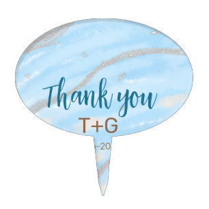 Aqua gold thank you add couple name date year text cake topper