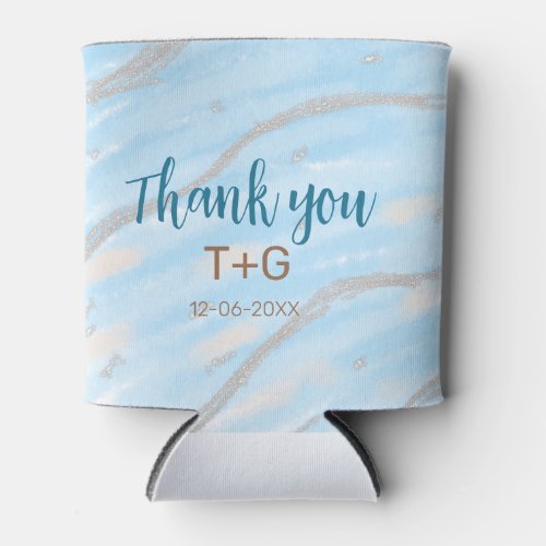 Aqua gold thank you add couple name date year text can cooler