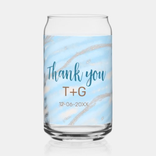 Aqua gold thank you add couple name date year text can glass