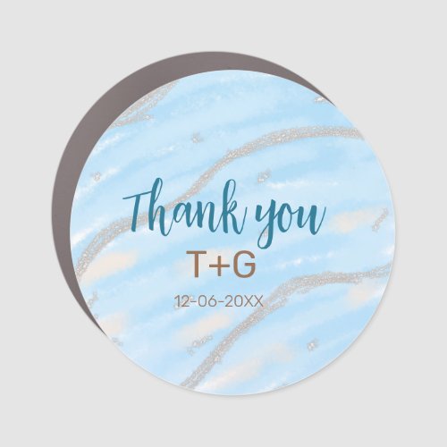 Aqua gold thank you add couple name date year text car magnet
