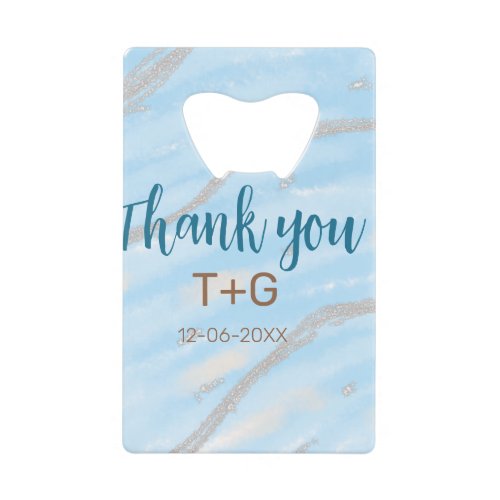 Aqua gold thank you add couple name date year text credit card bottle opener