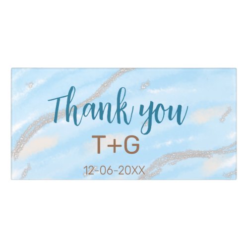 Aqua gold thank you add couple name date year text door sign