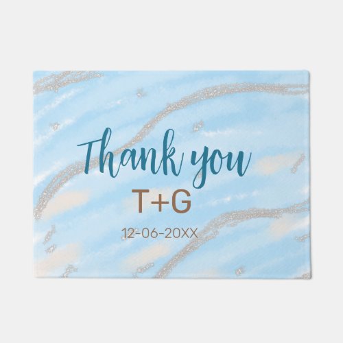 Aqua gold thank you add couple name date year text doormat
